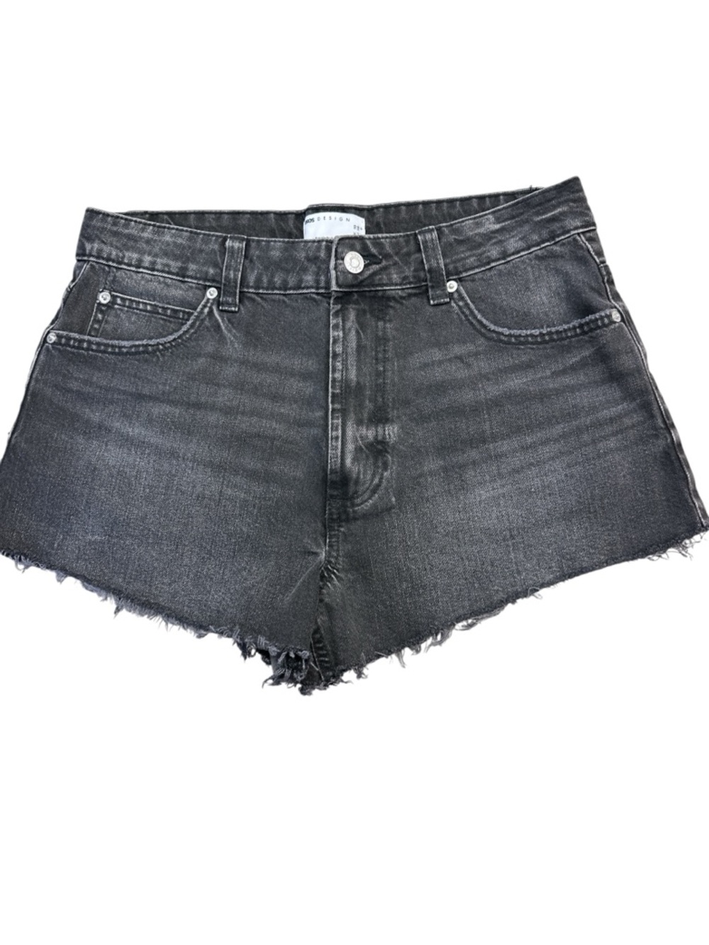 ASOS High-Rise Raw-Hem Denim Shorts - Black Wash Size 6